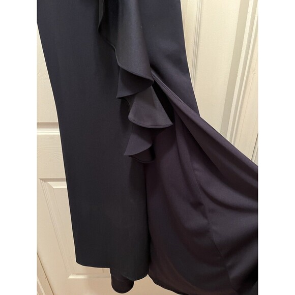 Betsy & Adam Ruffle Cascade Strapless Fit Flare Navy Prom Evening Gown Dress 4 - Picture 4 of 16